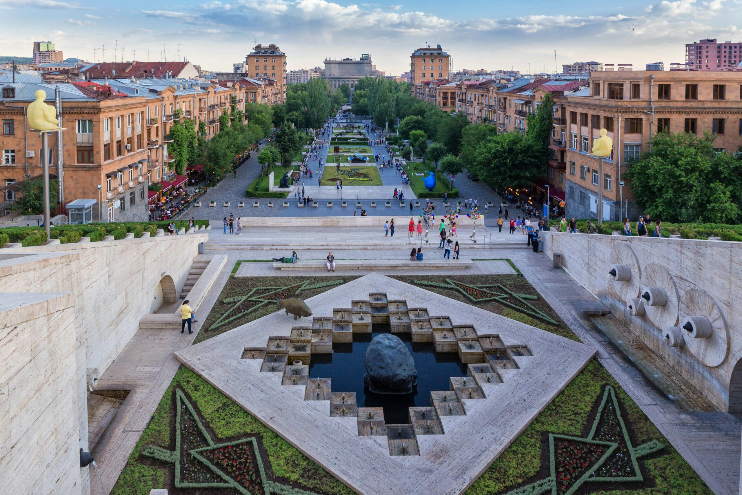 Scenic cityscape of Yerevan, Armenia, highlighting the blend of old and new buildings in the urban area.
