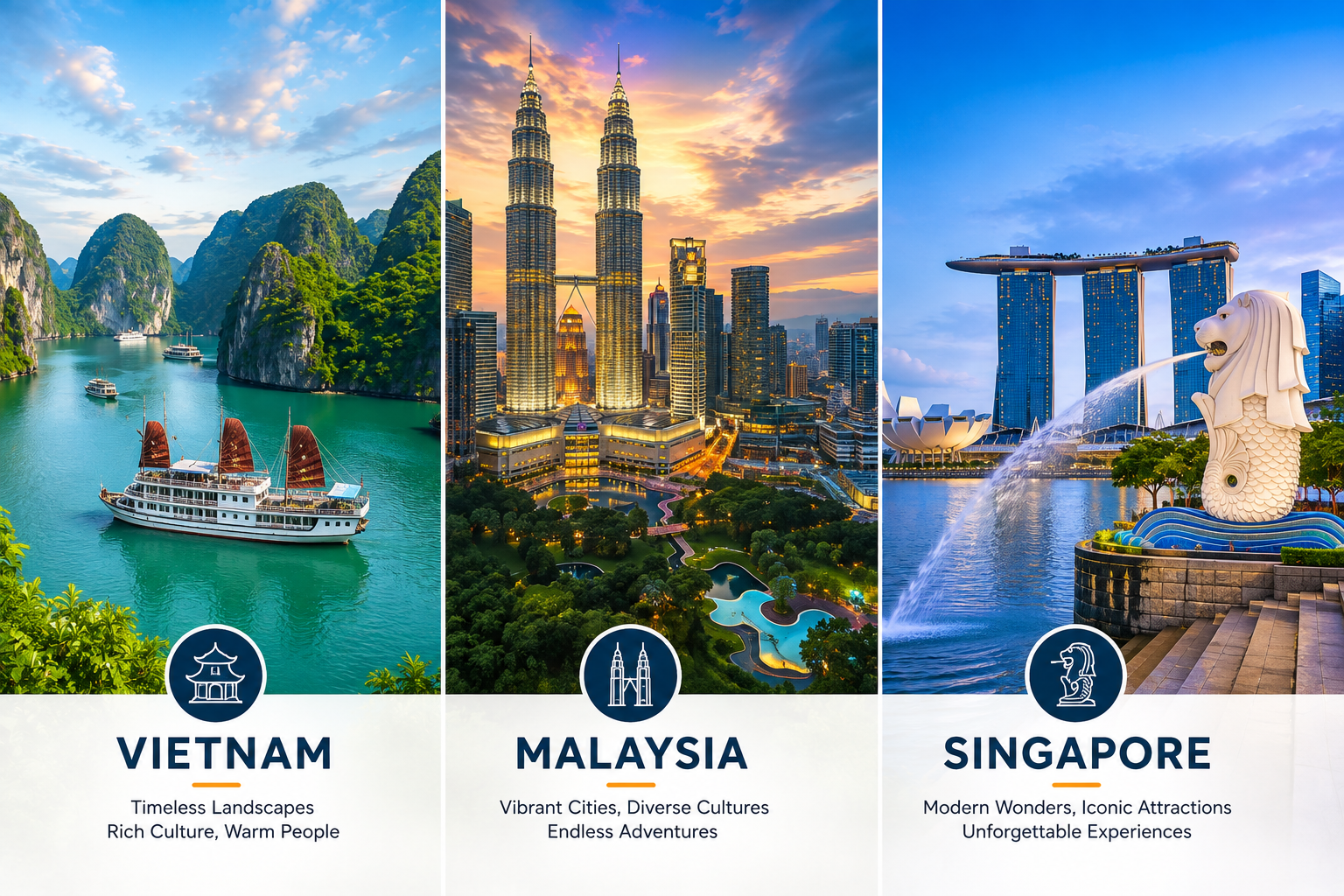 Vietnam Malaysia Singapore travel destinations